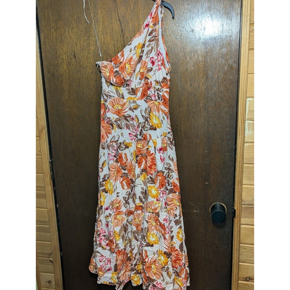 Petal + Pup One Shoulder Floral Maxi Dress Sz 6 Orange Yellow Boho Tiered Summer